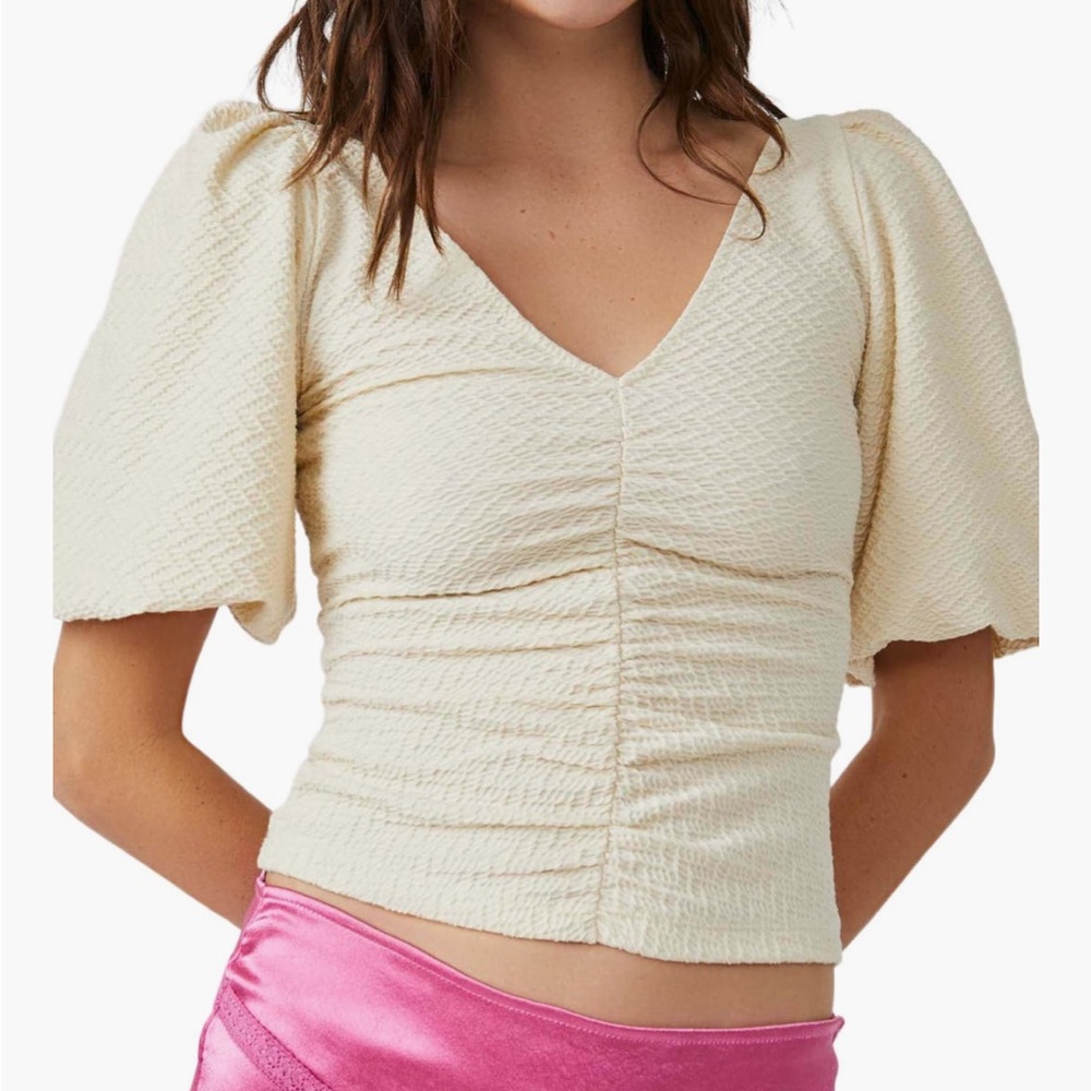 Free People Cupcake Ruched Puff Sleeve Top